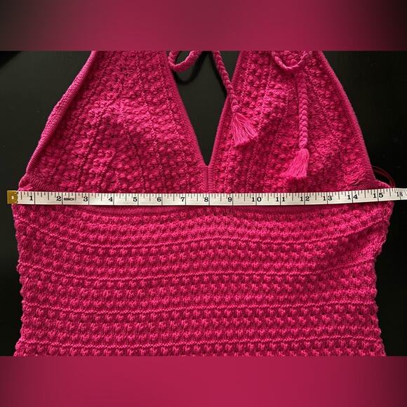 AQUA Pink Crochet Halter Top Mini Dress sz L (NWT) - Picture 8 of 13